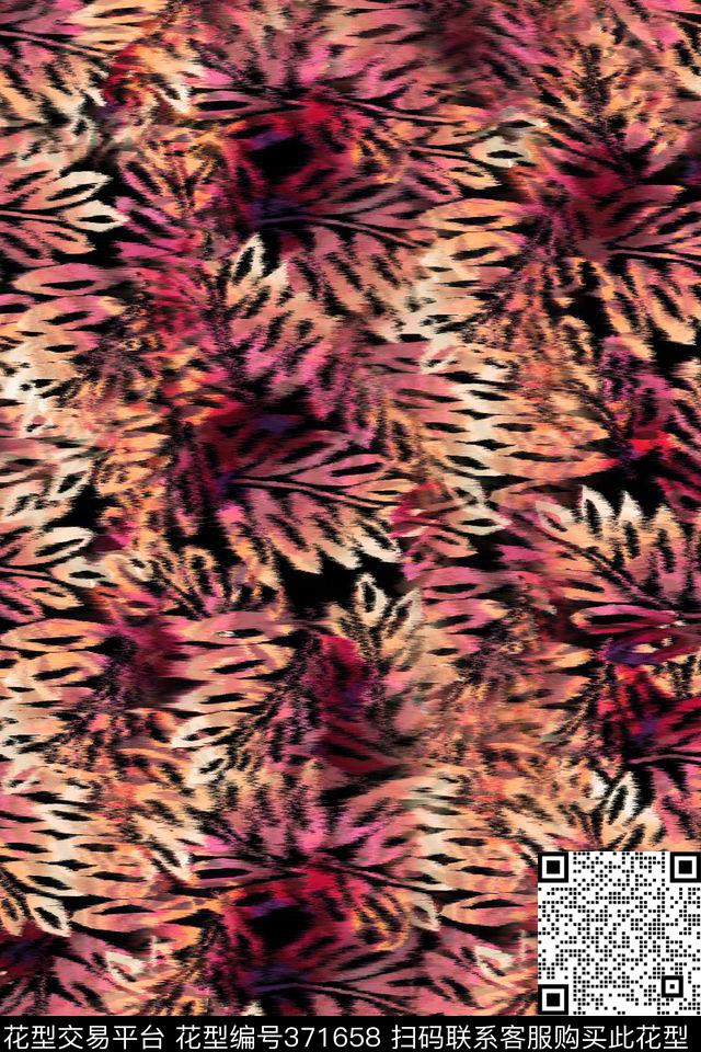 抽象树叶水彩效果数码印花华亿平台下载（图片编号: 371658） - 瓦栏（Walan）