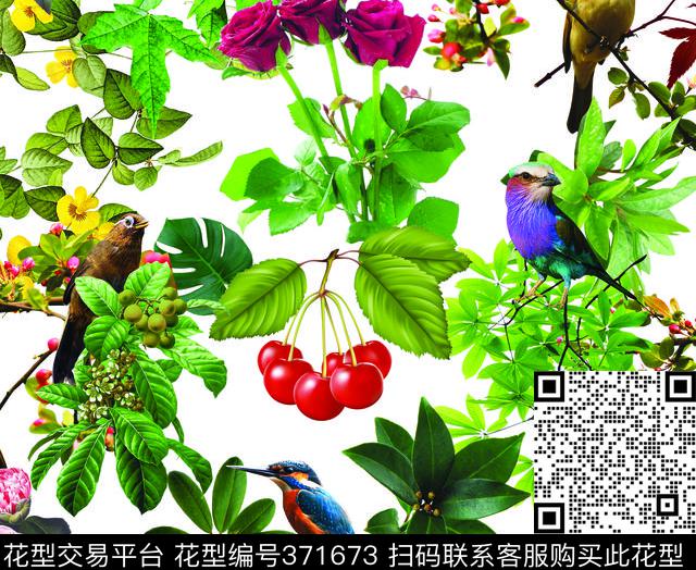 花卉小鸟数码印花华亿平台下载（图片编号: 371673） - 瓦栏（Walan）