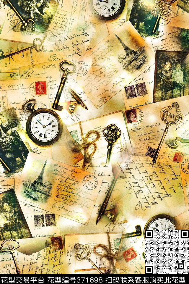 复古相片钥匙数码印花华亿平台下载（图片编号: 371698） - 瓦栏（Walan）
