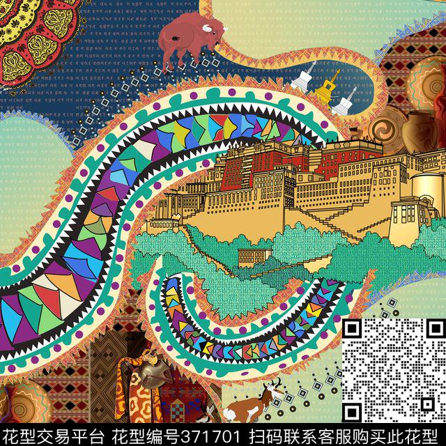民族风布达拉宫动物数码印花华亿平台下载（图片编号: 371701） - 瓦栏（Walan）