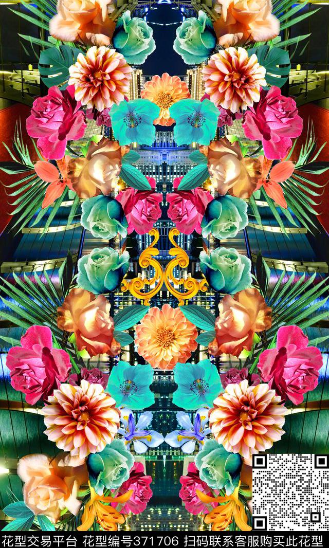 热带花卉对称数码印花华亿平台下载（图片编号: 371706） - 瓦栏（Walan）