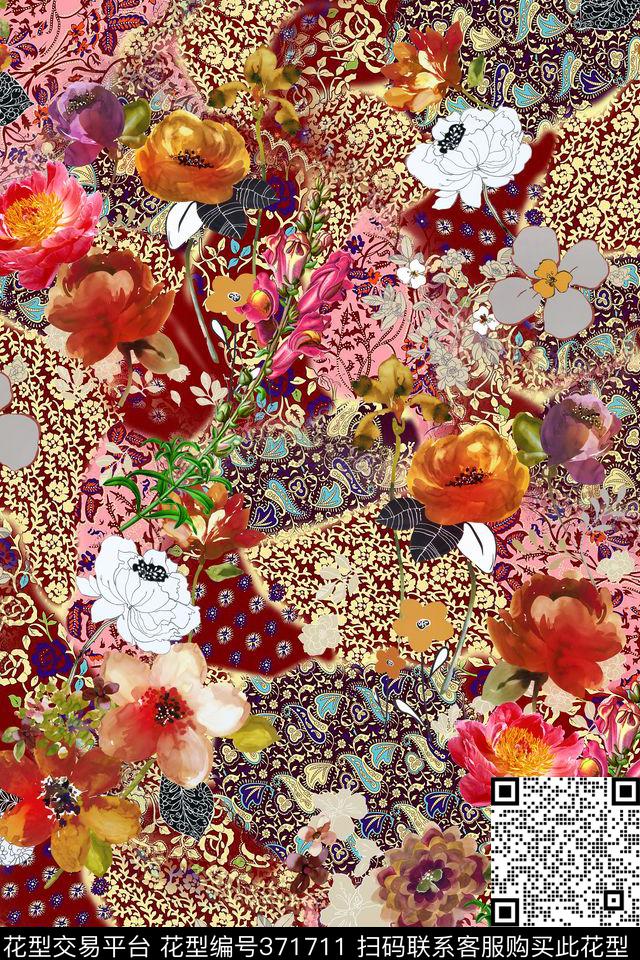 欧式花纹花卉数码印花华亿平台下载（图片编号: 371711） - 瓦栏（Walan）