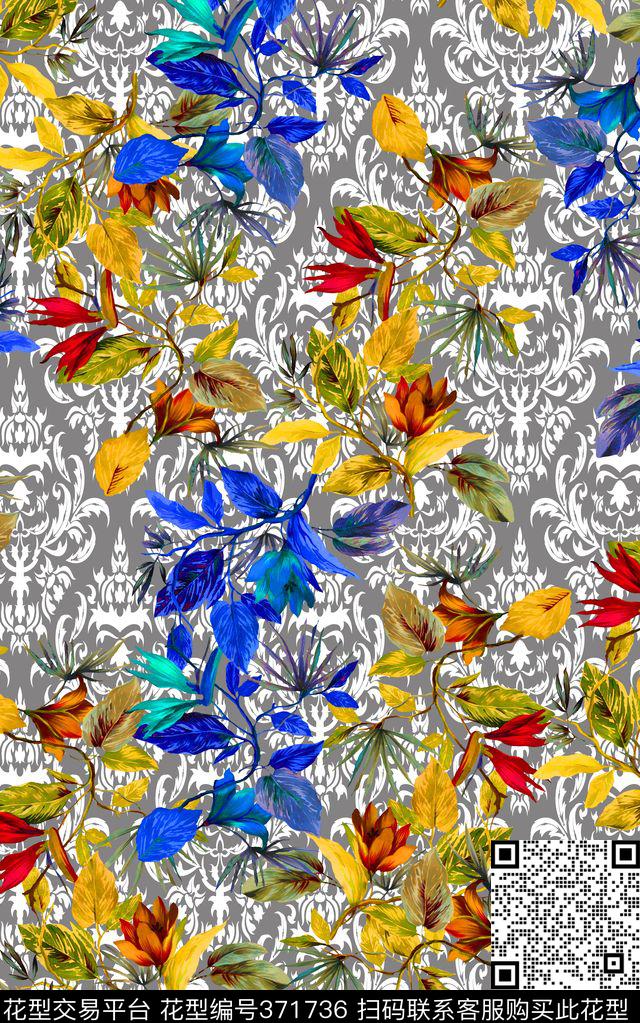 巴洛克花卉植物花卉数码印花华亿平台下载（图片编号: 371736） - 瓦栏（Walan）