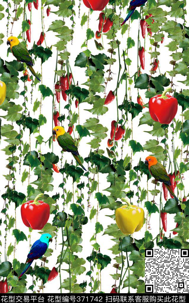 写实植物小鸟数码印花华亿平台下载（图片编号: 371742） - 瓦栏（Walan）
