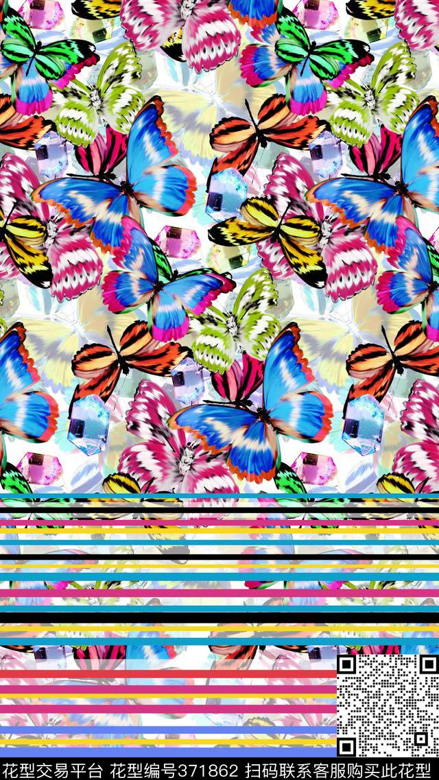 动物+线条定位手绘蝴蝶、线条数码印花华亿平台下载（图片编号: 371862） - 瓦栏（Walan）