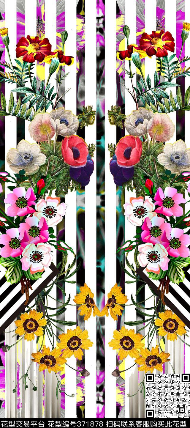 服装斜纹几何经典花卉数码印花华亿平台下载（图片编号: 371878） - 瓦栏（Walan）