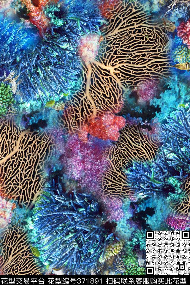 海洋生物海洋风格数码印花华亿平台下载（图片编号: 371891） - 瓦栏（Walan）