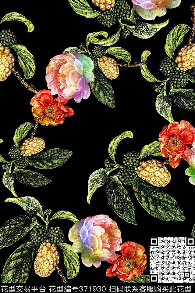 复古棕榈叶花传统印花华亿平台下载（图片编号: 371930） - 瓦栏（Walan）