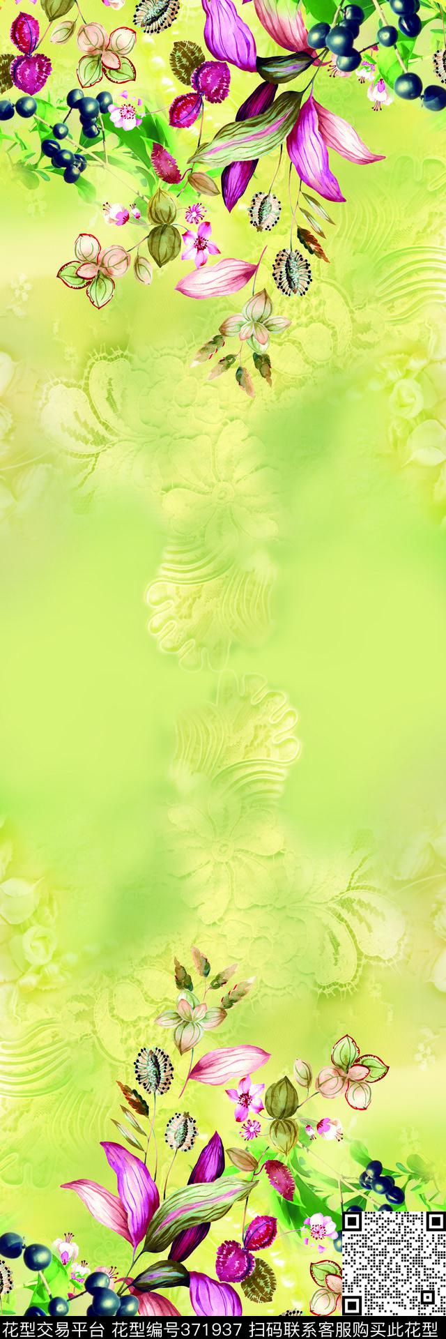 数码定位花卉围巾数码印花华亿平台下载（图片编号: 371937） - 瓦栏（Walan）