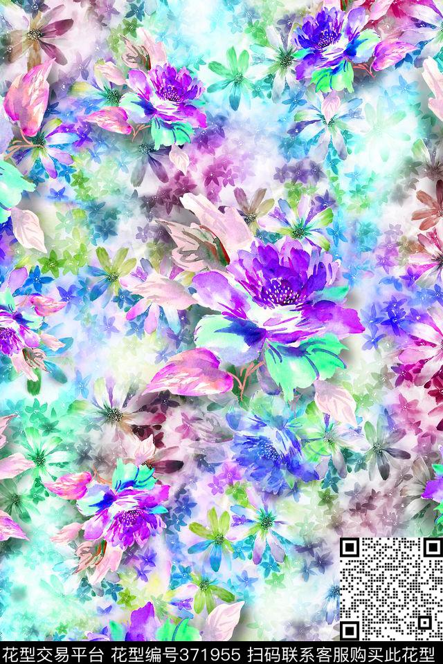 水彩花卉清新手绘清新手绘花卉数码印花华亿平台下载（图片编号: 371955） - 瓦栏（Walan）