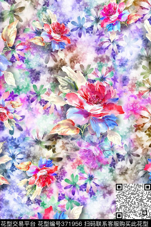 水彩花卉清新手绘清新手绘花卉数码印花华亿平台下载（图片编号: 371956） - 瓦栏（Walan）