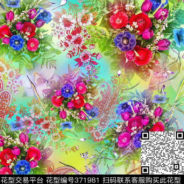 炫彩花卉数码印花华亿平台下载（图片编号: 371981） - 瓦栏（Walan）