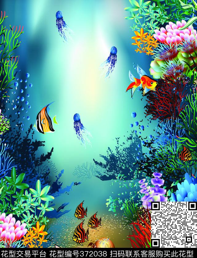 海底世界海鱼珊瑚定位花照片景观花卉数码印花华亿平台下载（图片编号: 372038） - 瓦栏（Walan）