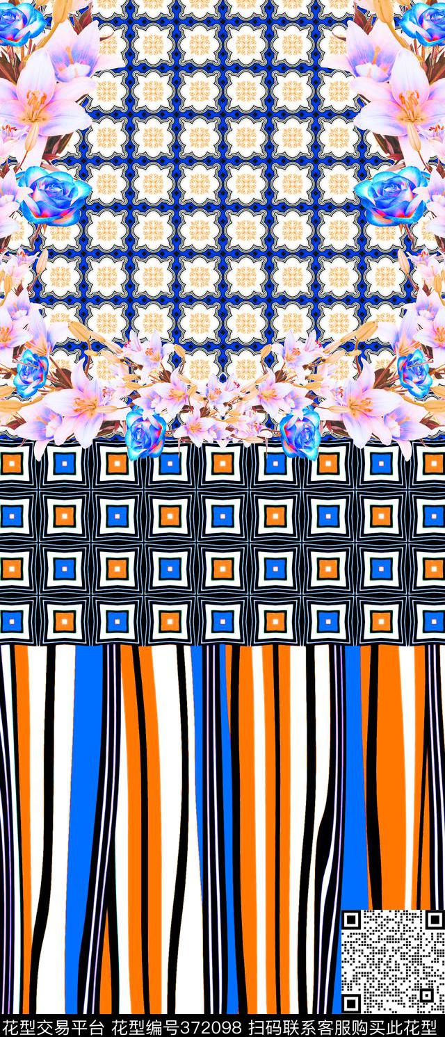 复古条纹E-花卉几何/Flowers数码印花华亿平台下载（图片编号: 372098） - 瓦栏（Walan）