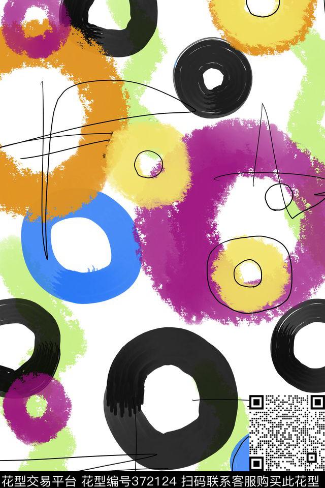 油画笔刷水墨圆圈传统印花华亿平台下载（图片编号: 372124） - 瓦栏（Walan）