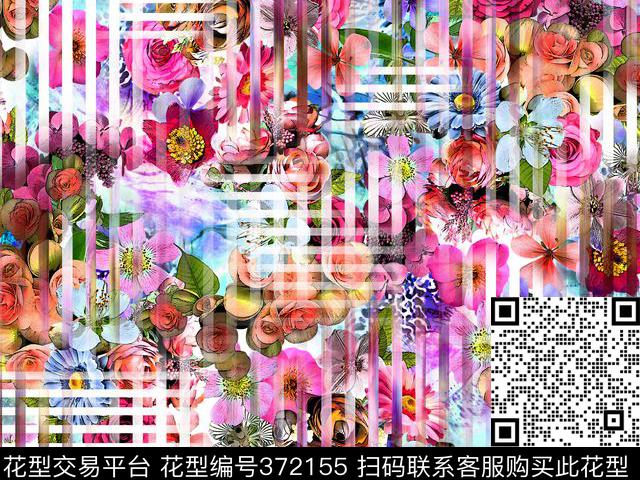 鲜花抽象花卉数码印花华亿平台下载（图片编号: 372155） - 瓦栏（Walan）