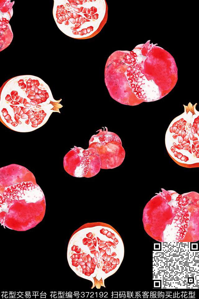 潮流风尚手绘石榴数码印花华亿平台下载（图片编号: 372192） - 瓦栏（Walan）