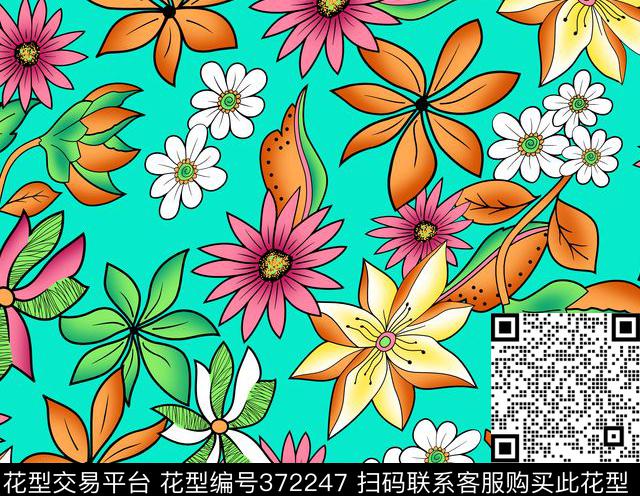 简约花卉0分色区小花卉传统印花华亿平台下载（图片编号: 372247） - 瓦栏（Walan）