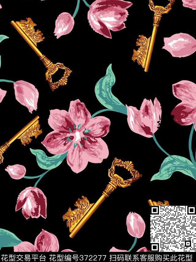 简约花卉花卉金钥匙小花卉传统印花华亿平台下载（图片编号: 372277） - 瓦栏（Walan）