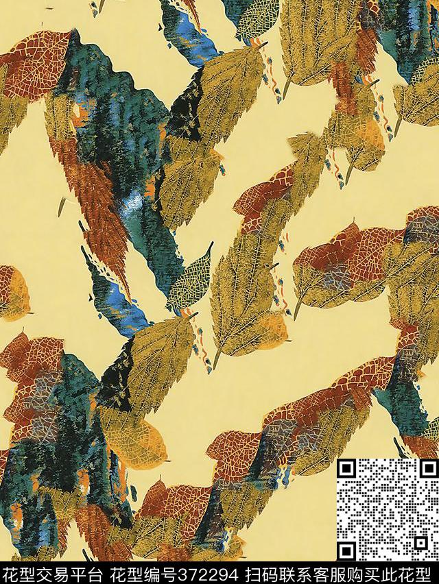 秋冬树叶肌理传统印花华亿平台下载（图片编号: 372294） - 瓦栏（Walan）