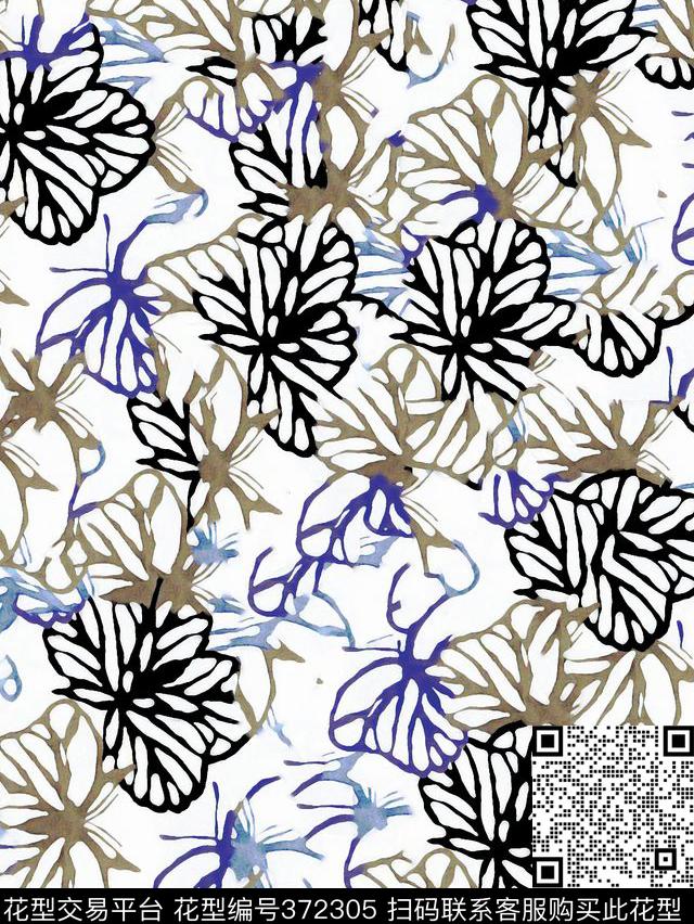 蝴蝶田园几何图案传统印花华亿平台下载（图片编号: 372305） - 瓦栏（Walan）