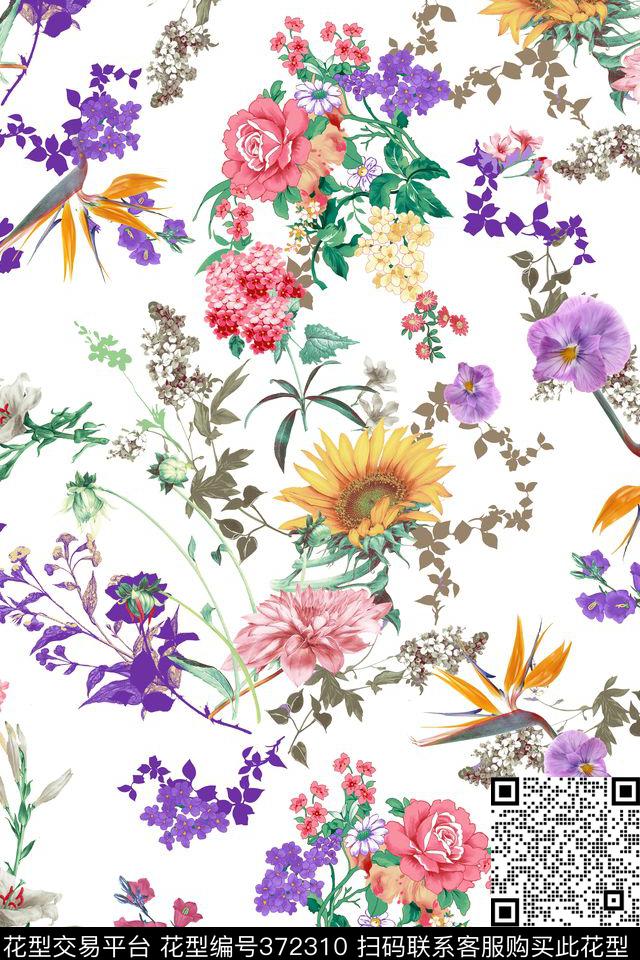 时尚花卉太阳花数码印花华亿平台下载（图片编号: 372310） - 瓦栏（Walan）