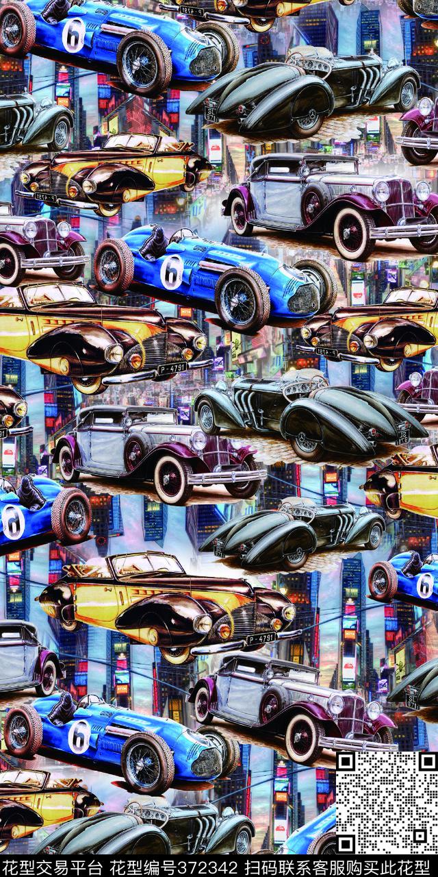 流行车时尚图形数码印花华亿平台下载（图片编号: 372342） - 瓦栏（Walan）