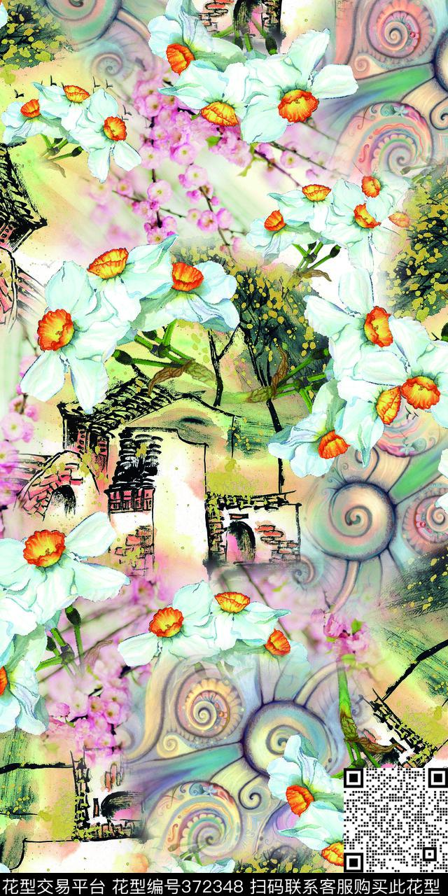 田园山水画花照片拼接数码印花华亿平台下载（图片编号: 372348） - 瓦栏（Walan）