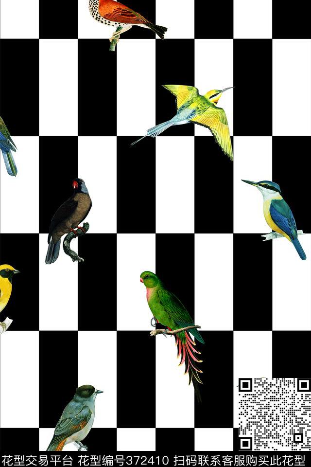 几何图案手绘鸟流行时尚数码印花华亿平台下载（图片编号: 372410） - 瓦栏（Walan）