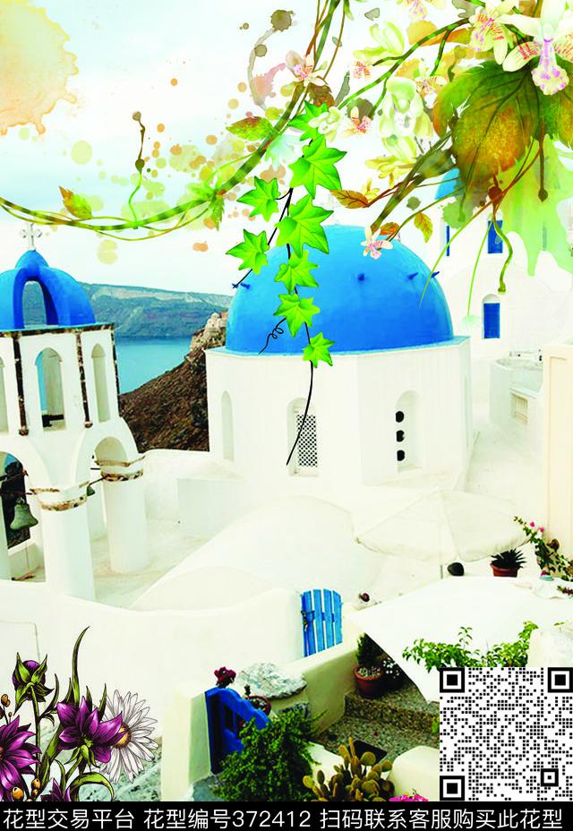 城堡花卉欧美欧美花卉数码印花华亿平台下载（图片编号: 372412） - 瓦栏（Walan）