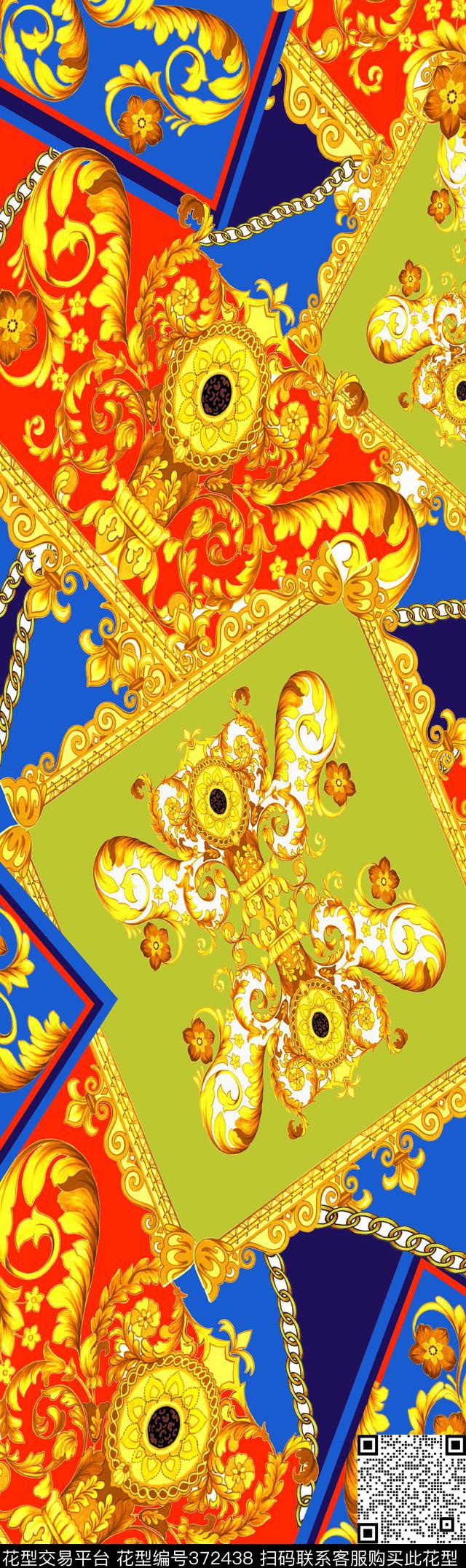 卷草色块链条数码印花华亿平台下载（图片编号: 372438） - 瓦栏（Walan）