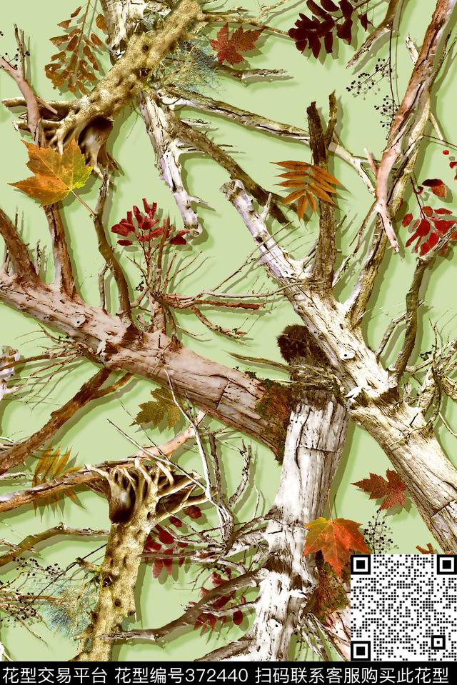树枝树干枯叶数码印花华亿平台下载（图片编号: 372440） - 瓦栏（Walan）