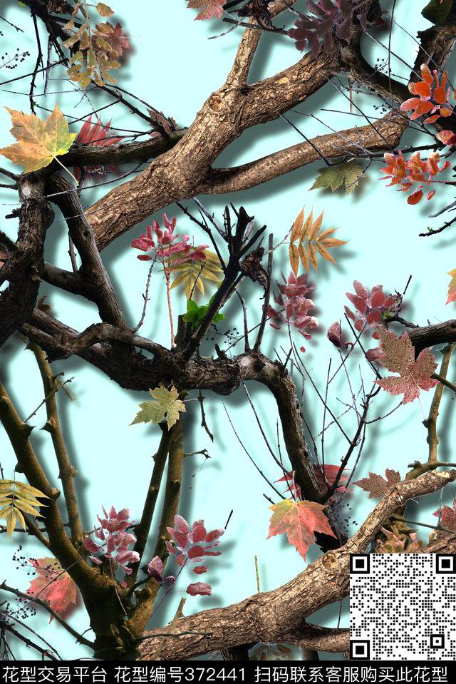 树枝树干枯叶数码印花华亿平台下载（图片编号: 372441） - 瓦栏（Walan）