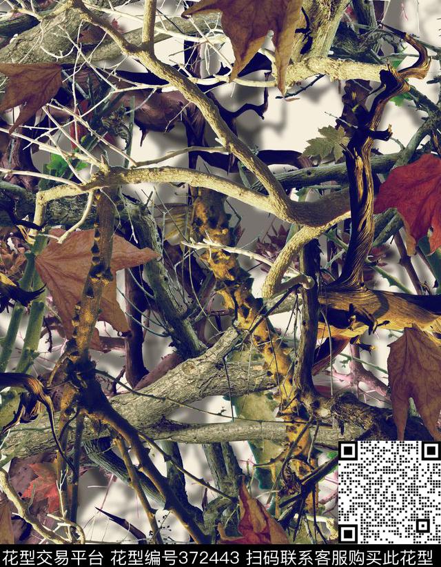 树枝树干枯叶数码印花华亿平台下载（图片编号: 372443） - 瓦栏（Walan）