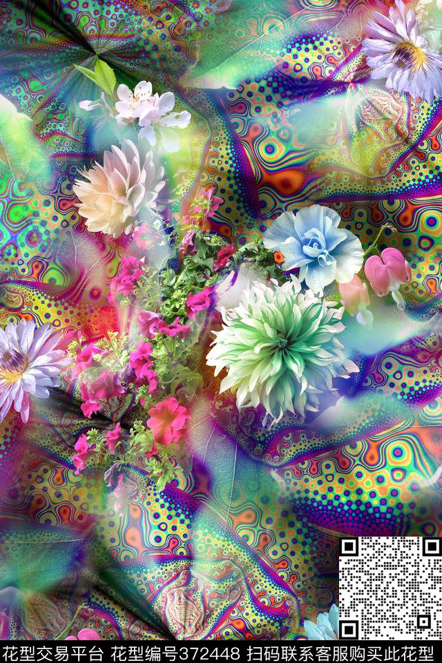 时尚花卉肌理数码印花华亿平台下载（图片编号: 372448） - 瓦栏（Walan）