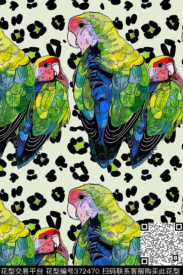 简单动物鹦鹉几何豹纹数码印花华亿平台下载（图片编号: 372470） - 瓦栏（Walan）