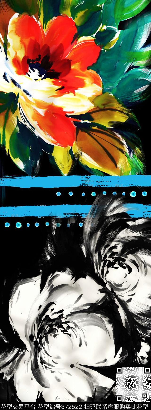 大花红色灰色几何数码印花华亿平台下载（图片编号: 372522） - 瓦栏（Walan）