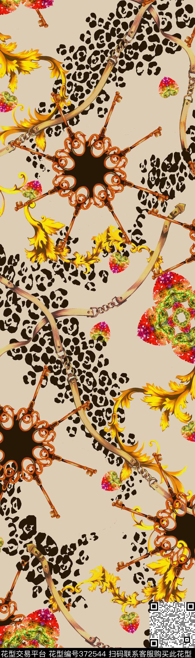 宝石卷草纹时尚元素数码印花华亿平台下载（图片编号: 372544） - 瓦栏（Walan）