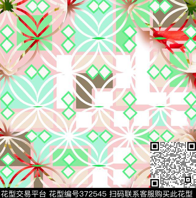 丁香一样漏窗矩形拼接数码印花华亿平台下载（图片编号: 372545） - 瓦栏（Walan）