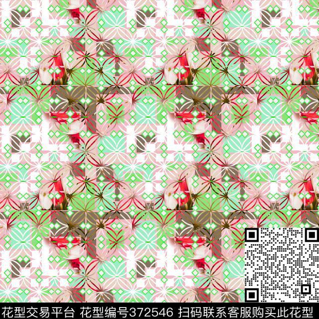 丁香一样漏窗矩形拼接数码印花华亿平台下载（图片编号: 372546） - 瓦栏（Walan）