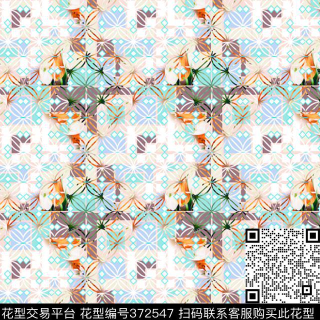 丁香一样漏窗矩形拼接数码印花华亿平台下载（图片编号: 372547） - 瓦栏（Walan）