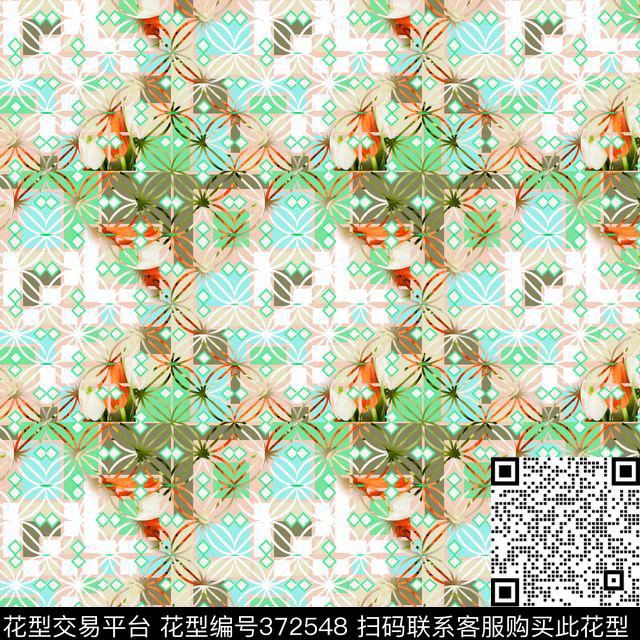 丁香一样漏窗矩形拼接数码印花华亿平台下载（图片编号: 372548） - 瓦栏（Walan）