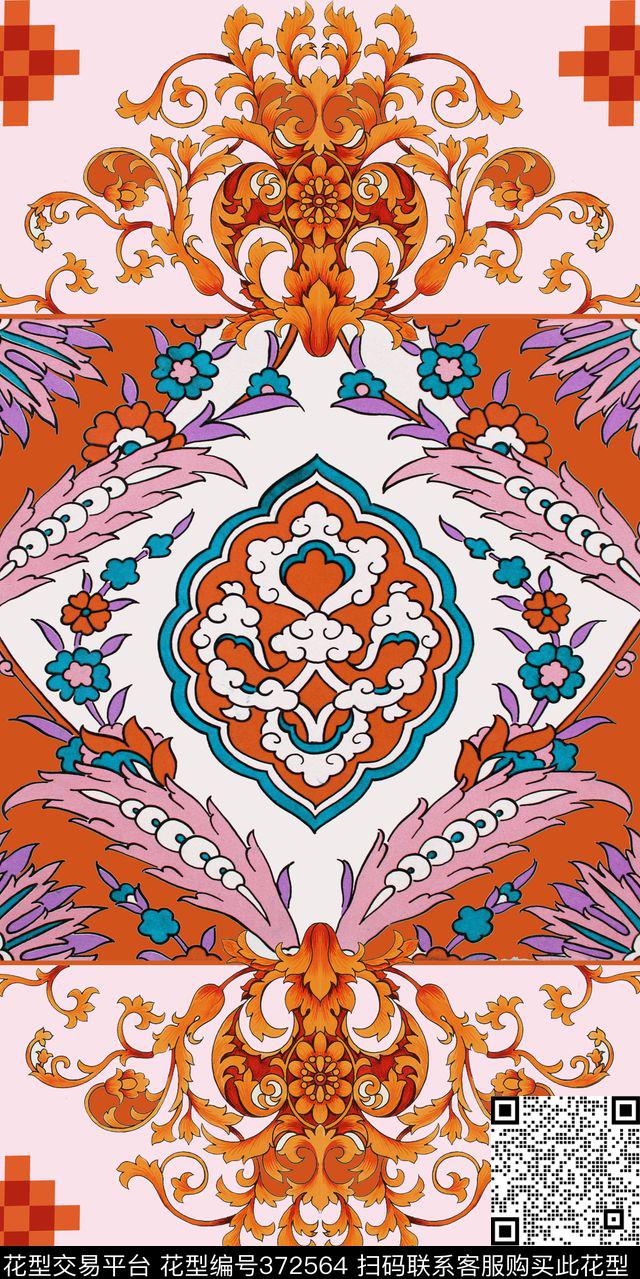 卷草纹民族色块传统印花华亿平台下载（图片编号: 372564） - 瓦栏（Walan）