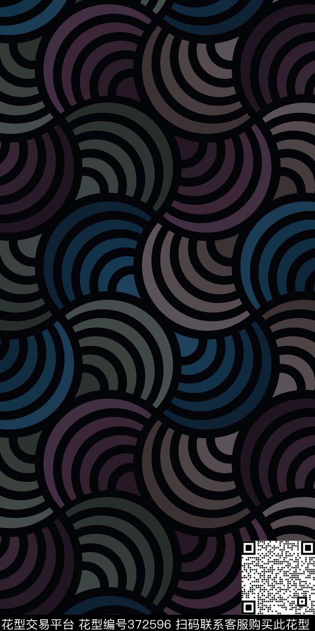 水纹波纹圆形传统印花华亿平台下载（图片编号: 372596） - 瓦栏（Walan）