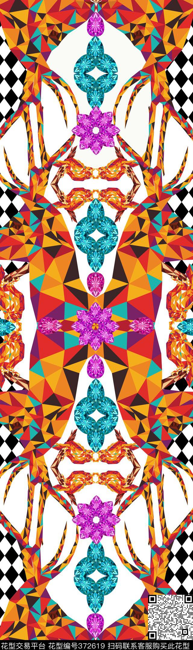 宝石格子色块数码印花华亿平台下载（图片编号: 372619） - 瓦栏（Walan）