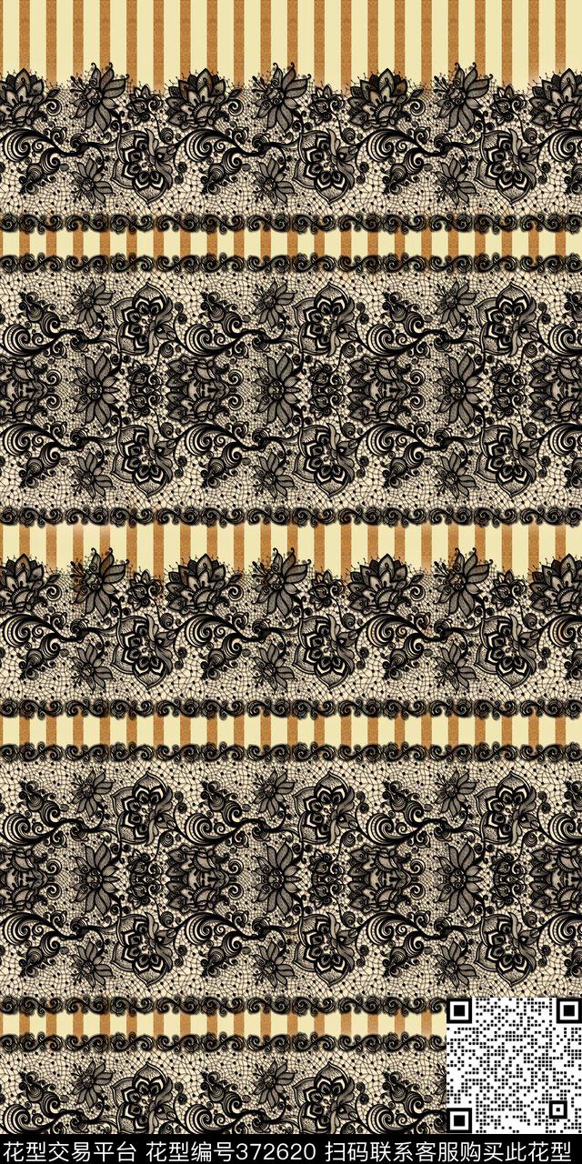 蕾丝条纹花卉传统印花华亿平台下载（图片编号: 372620） - 瓦栏（Walan）