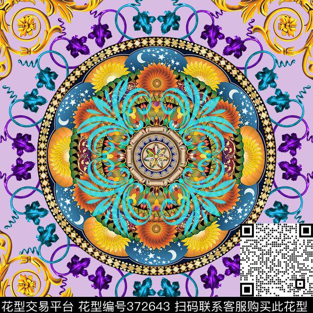 欧式几何方巾数码印花华亿平台下载（图片编号: 372643） - 瓦栏（Walan）