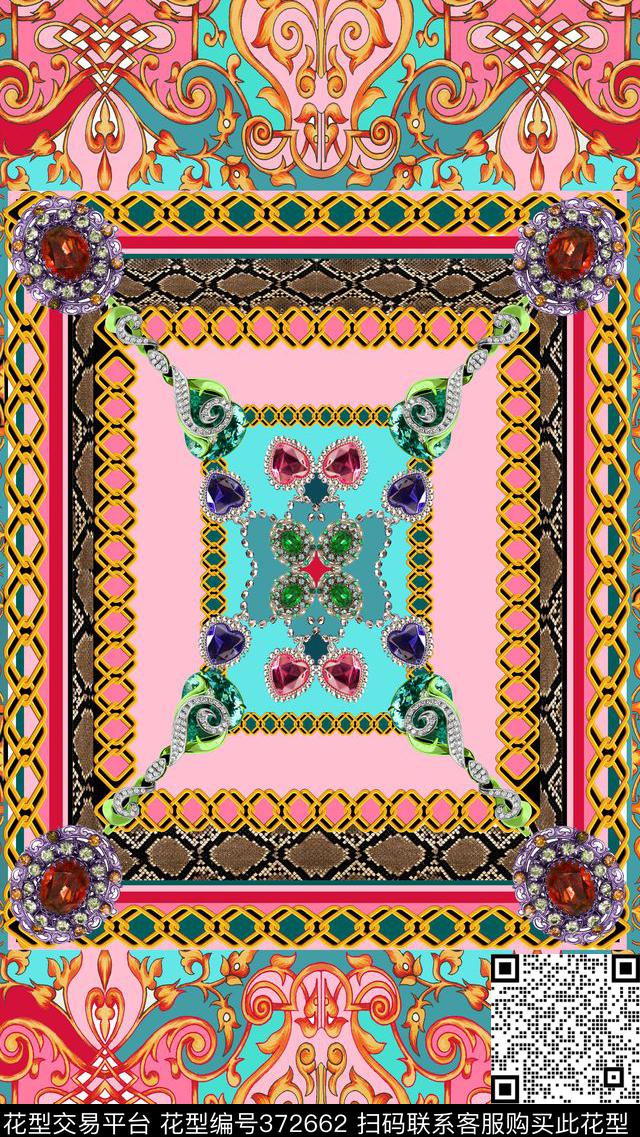 宝石卷草纹链条数码印花华亿平台下载（图片编号: 372662） - 瓦栏（Walan）