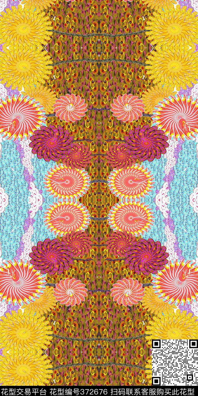 抽象几何民族数码印花华亿平台下载（图片编号: 372676） - 瓦栏（Walan）