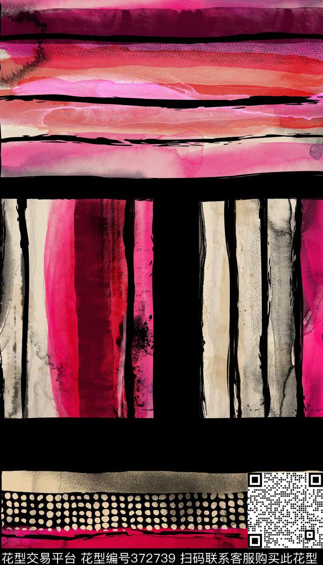 水墨条纹旗袍数码印花华亿平台下载（图片编号: 372739） - 瓦栏（Walan）